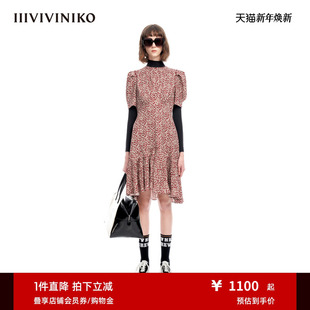 碎花连衣裙女M320616128E 圆领微A型泡泡袖 IIIVIVINIKO夏季 新品