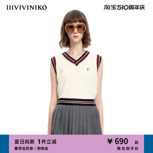 学院风V领撞色羊毛针织背心女M311207647A IIIVIVINIKO春夏新品