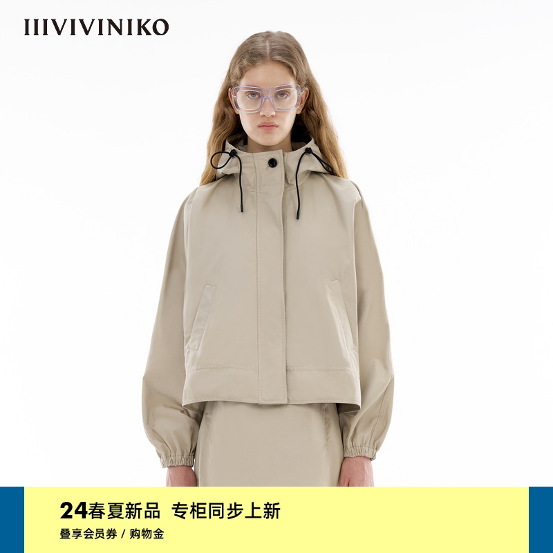 IIIVIVINIKO2024春季新款简约宽松A型短款风衣外套女M410903148B