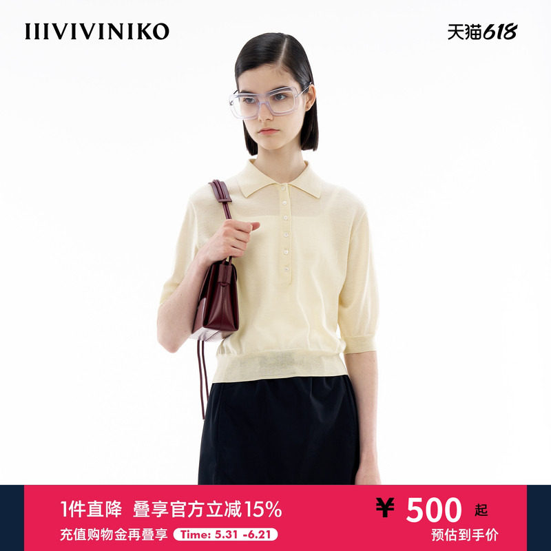 【真丝羊毛混纺】IIIVIVINIKO春季新款百搭polo领针织套头衫女