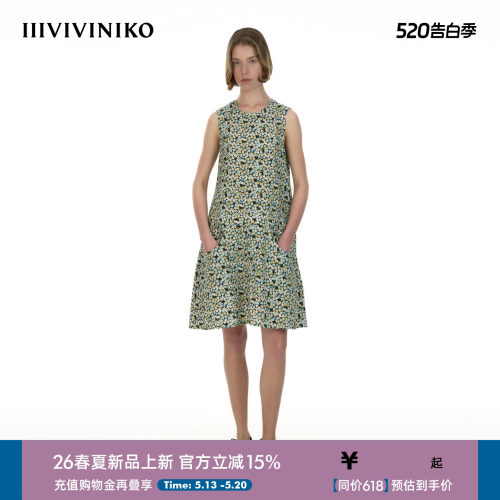IIIVIVINIKO2026夏季新款清新碎花无袖A字连衣裙女M620619073E