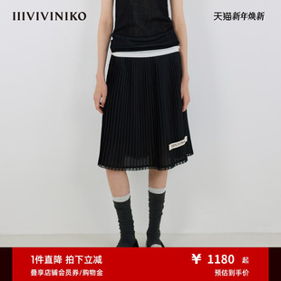 IIIVIVINIKO2025秋新款 优雅肌理蕾丝花边百褶短裙女M530731169A