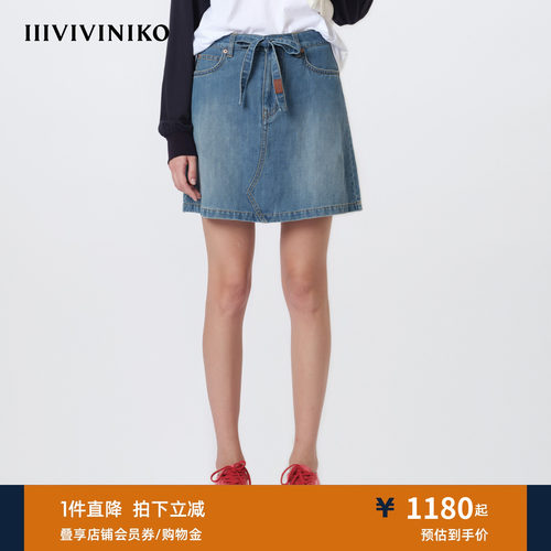 IIIVIVINIKO2026夏季新款气质织带A字牛仔短裙女M621705224D