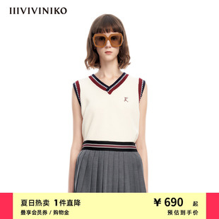 学院风V领撞色羊毛针织背心女M311207647A IIIVIVINIKO春夏新品