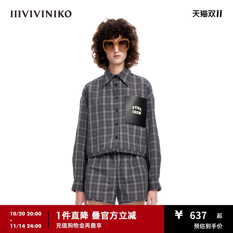 长袖衬衫IIIVIVINIKO暗格纹