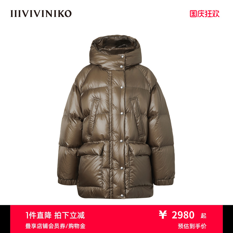 IIIVIVINIKO冬季新款中长款连帽鸭绒保暖羽绒服女C449103164E