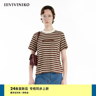 重工刺绣 条纹短袖 新款 IIIVIVINIKO2024夏季 T恤女R420580373D