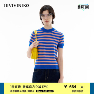 美利奴羊毛 针织衫 IIIVIVINIKO夏新款 条纹短袖 C420123618D 修身