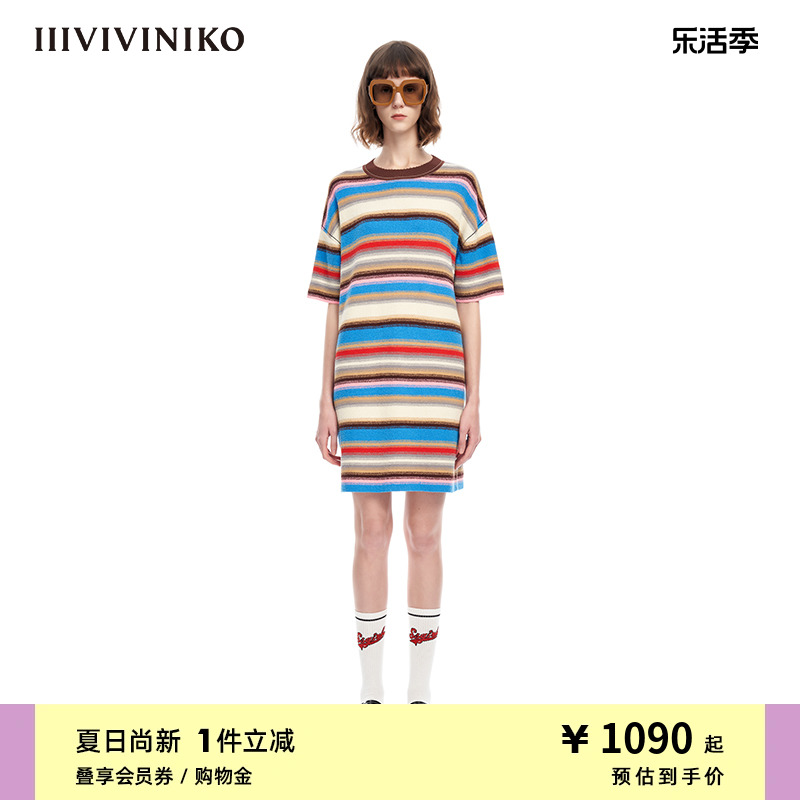 IIIVIVINIKO圆领条纹连衣裙