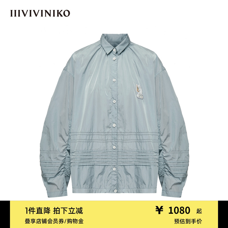 IIIVIVINIKO2025夏新款猫咪印花衬衫领大廓形外套女R520301059D