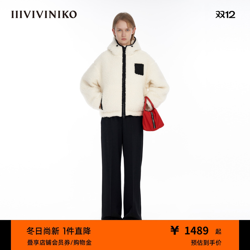 IIIVIVINIKO双面短外套羊羔