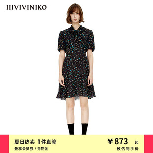 郁金香V领碎花A型连衣裙女M230605138A IIIVIVINIKO夏季 新品