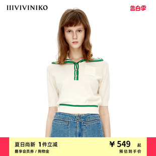 polo短袖 IIIVIVINIKO夏季 海军领短款 上衣女M230116601B 新品 针织衫