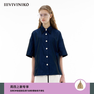 新款 塔夫绸宽松气质短袖 孙悦同款 衬衫 女 IIIVIVINIKO2024夏季