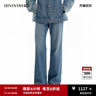 宽松复古直筒微阔裤 新款 IIIVIVINIKO冬季 子女 赛络纺牛仔