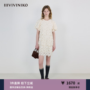 IIIVIVINIKO2025秋新款 连衣裙女M530644142A 不规则几何蕾丝花苞袖