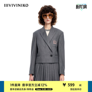 外套女M312704112B 西装 IIIVIVINIKO春夏新品 学院风羊毛混纺短款