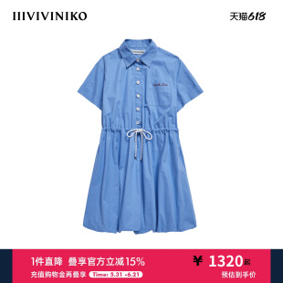 IIIVIVINIKO2026夏季新款休闲花苞系带衬衫连衣裙女M620637167D