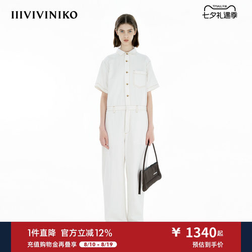 IIIVIVINIKO夏季新款复古正肩工装牛仔连身裤女B523502210C