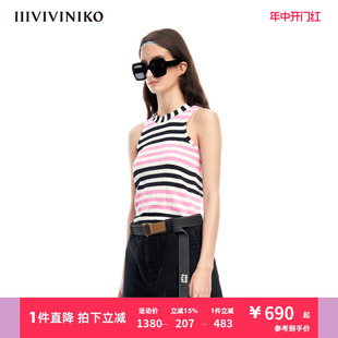 合体条纹圆领百搭挖肩针织背心女M321222606E IIIVIVINIKO夏季 新品