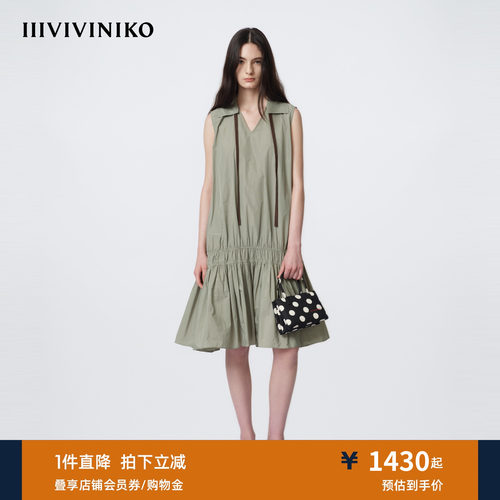 IIIVIVINIKO2026夏季新款系带翻领A字无袖连衣裙女M620632166D