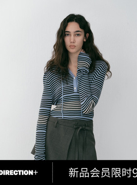 NO DIRECTION+运动感修身条纹连帽针织衫N610113611A