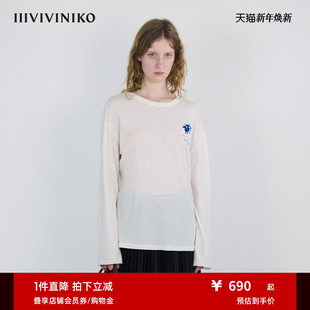艺术家合作系列贴布绣长袖 IIIVIVINIKO2025秋新款 T恤 40支精棉