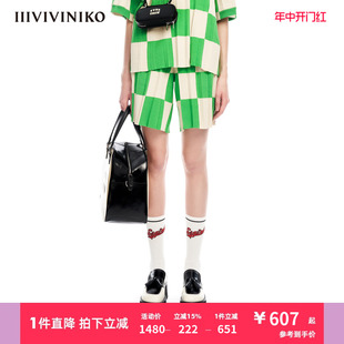 子女M323825606D 宽松棋盘格百慕大休闲短裤 新品 IIIVIVINIKO夏季