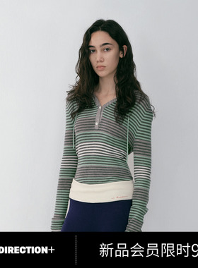 NO DIRECTION+运动感修身条纹连帽针织衫N610113611A