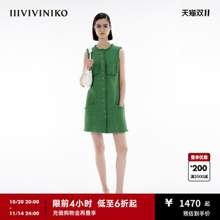 新款 IIIVIVINIKO春季 復(fù)古小香風(fēng)背心式 進(jìn)口粗花呢 連衣裙女