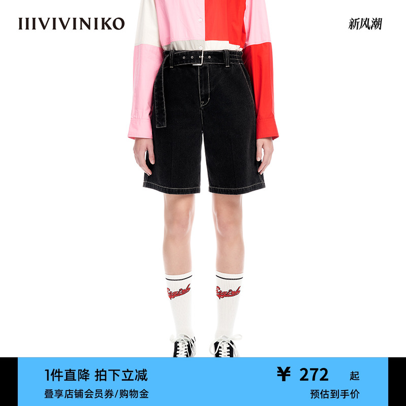 IIIVIVINIKO高腰五分牛仔裤