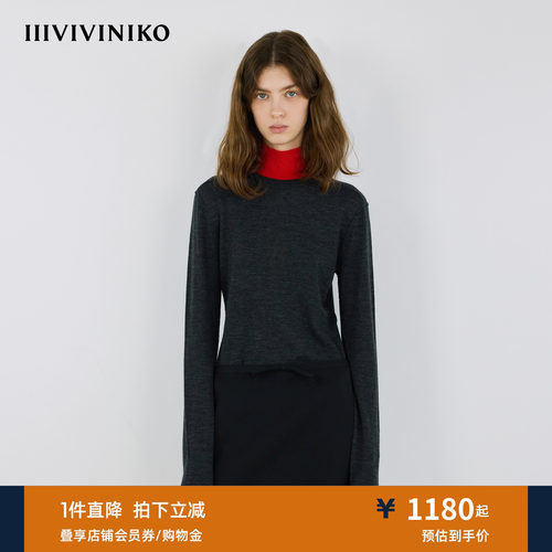 IIIVIVINIKO2025冬新款复古假两件撞色拼接针织衫女M540114647D