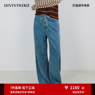IIIVIVINIKO2025秋新款 女M531802211A 复古抽绳直筒阔腿牛仔裤