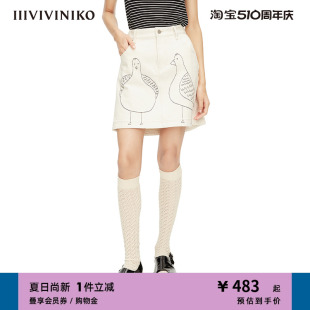 IIIVIVINIKO春夏新品 原色小A型牛仔半身裙女M221701221D