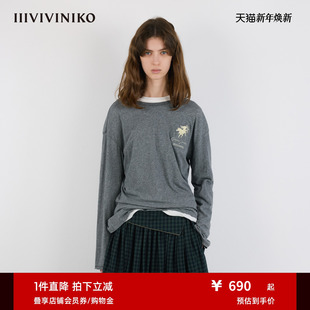 艺术家合作系列贴布绣长袖 IIIVIVINIKO2025秋新款 T恤 40支精棉