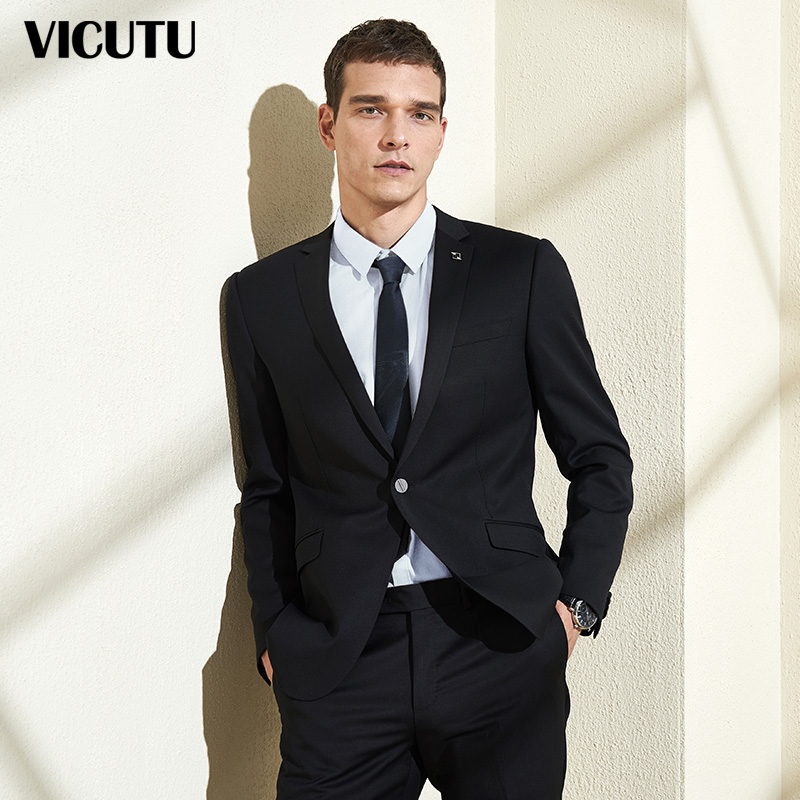 VICUTU/Íþ¿É¶àÄÐÎ÷·þÌ××°ÉÏ×°ÉÌÎñÐÞÉíºÚÉ«ÐÂÀɽá»éÑòëÎ÷×°ÍâÌ×