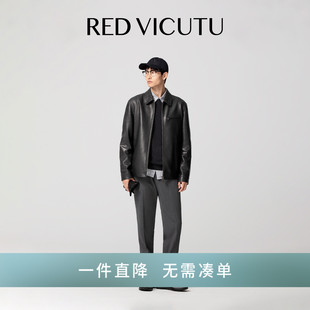 VICUTU威可多男士皮衣舒适羊皮革时尚翻领机车服商务休闲百搭外套