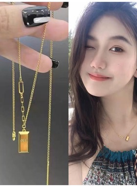 钛钢钛钢圆珠链女金块项链