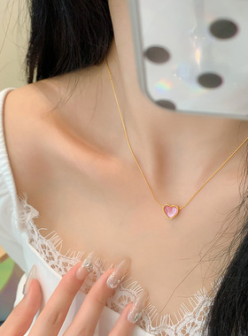 爱心吊坠钛钢不掉色锁骨链女