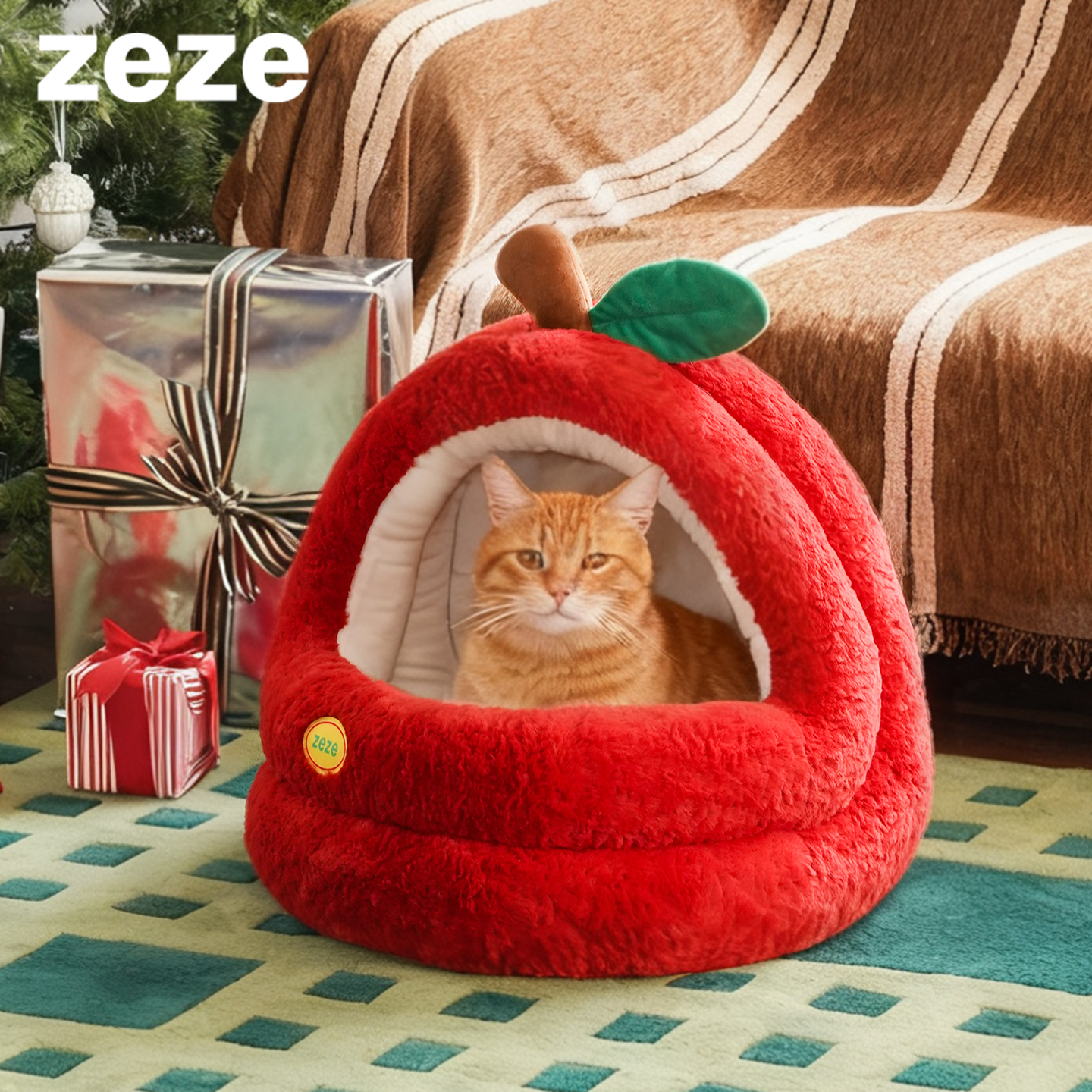 zeze网红苹果造型猫窝四季通用半封闭式狗狗窝冬季保暖猫咪宠物床
