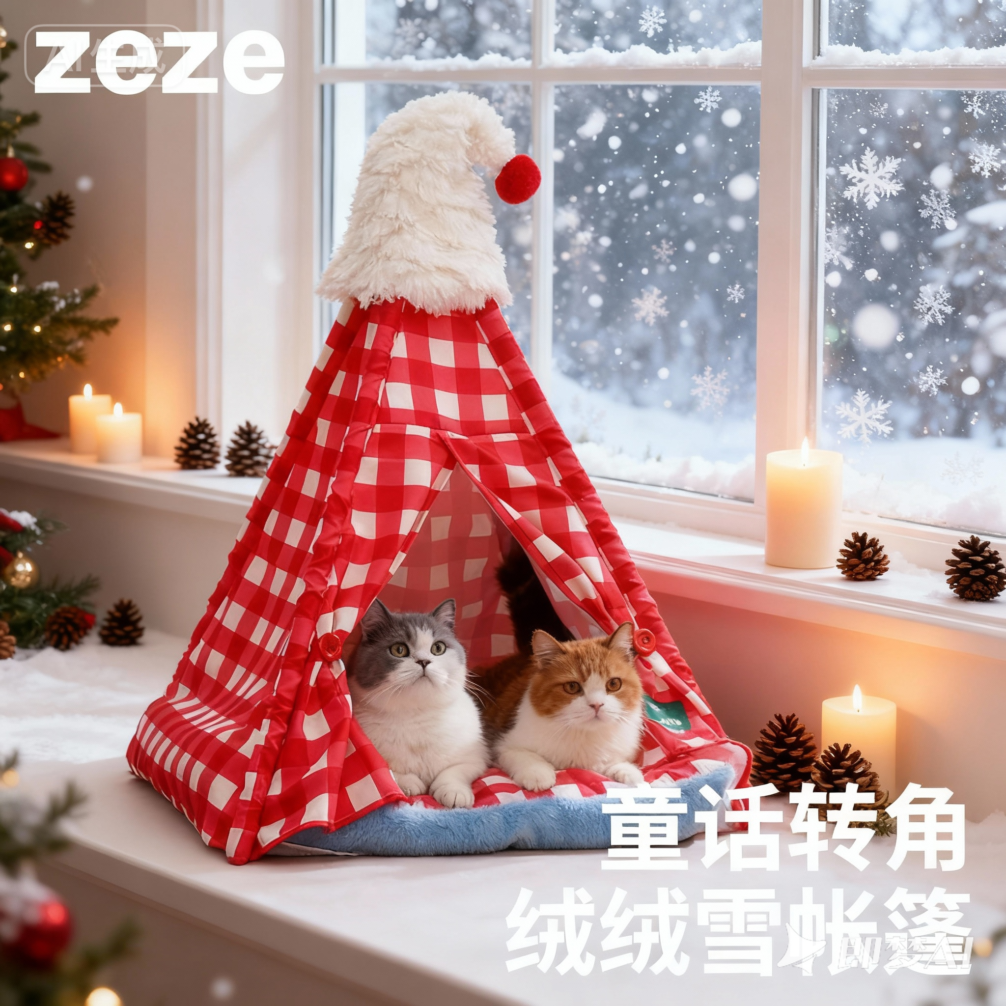 zeze红格格圣诞帐篷猫窝