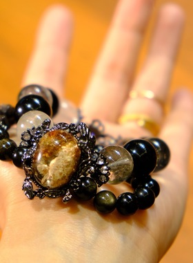 【流四季幽灵搭配金曜石，银曜石双层手链，直径8mm，13mm