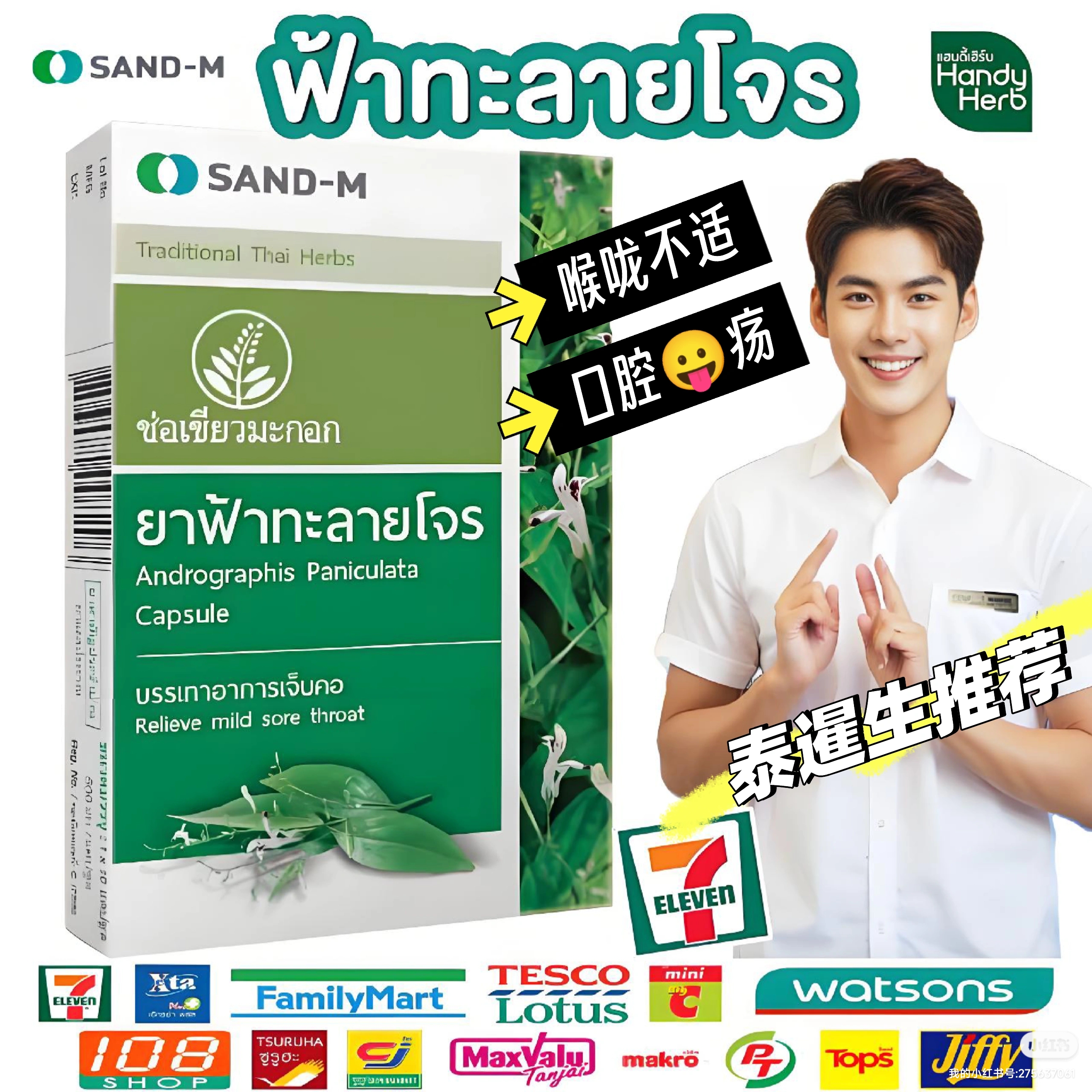 泰国711代购SAND-M穿心草本提取莲胶囊缓解喉咙paniculataCapsule