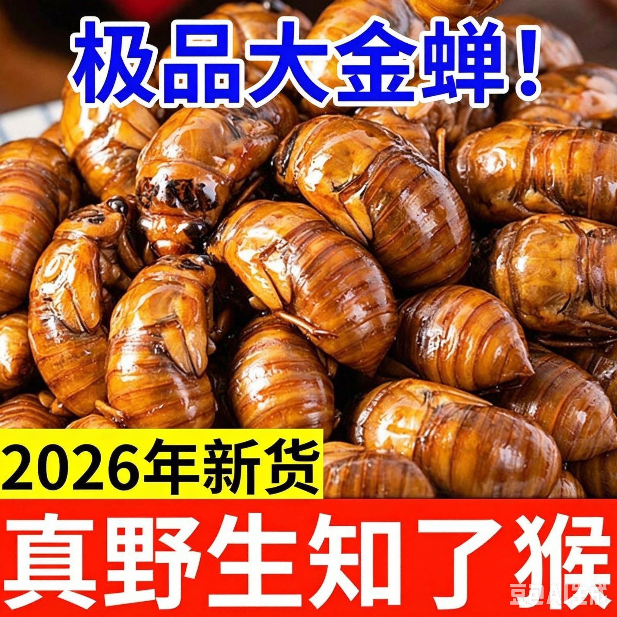 特大】油炸金蝉50只高蛋白知了猴爬叉结了龟唐僧肉虫子下酒菜熟食