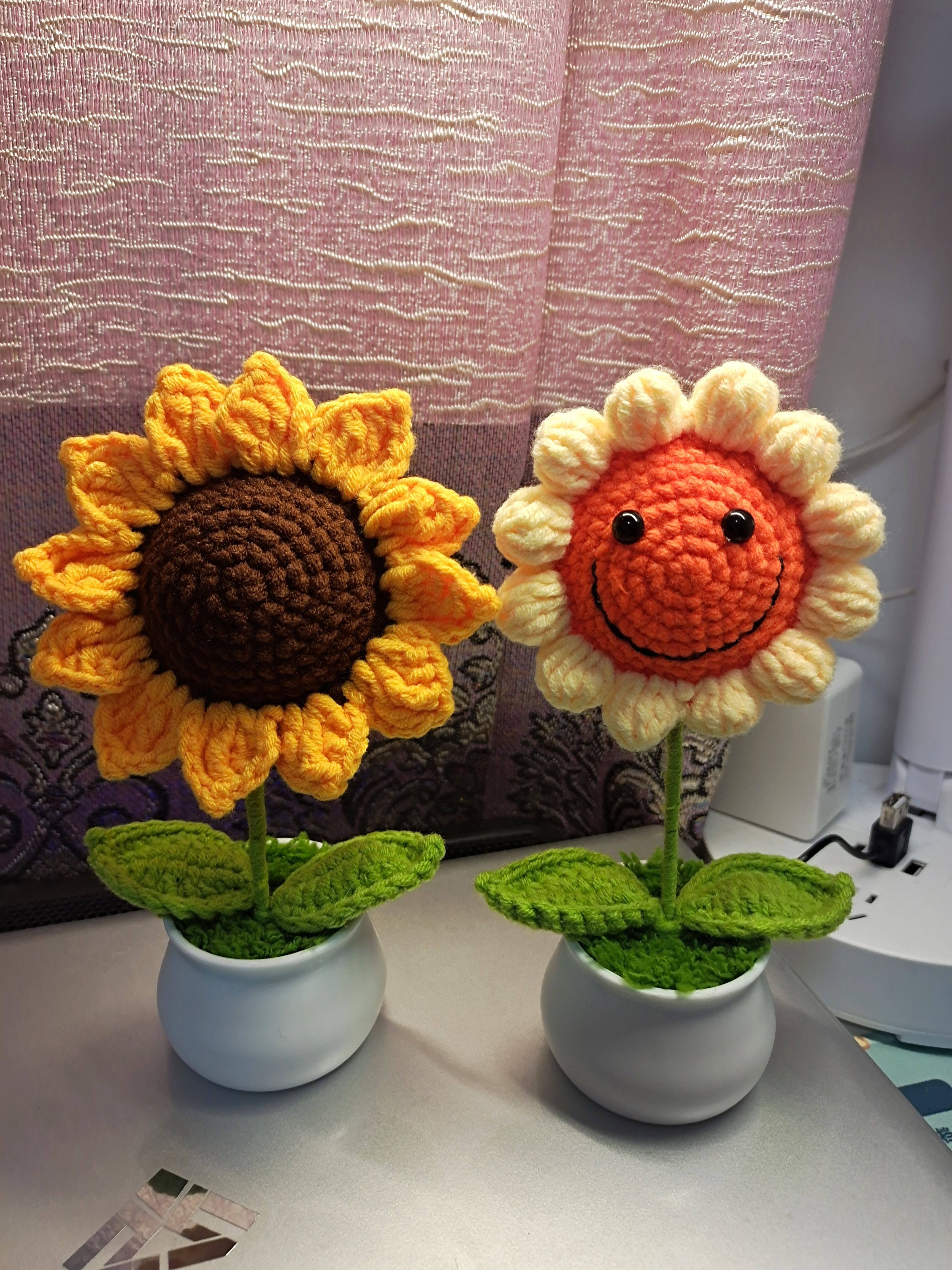 豌豆射手向日葵食人花植物大战僵尸系列纯手工毛线钩编织成品盆栽