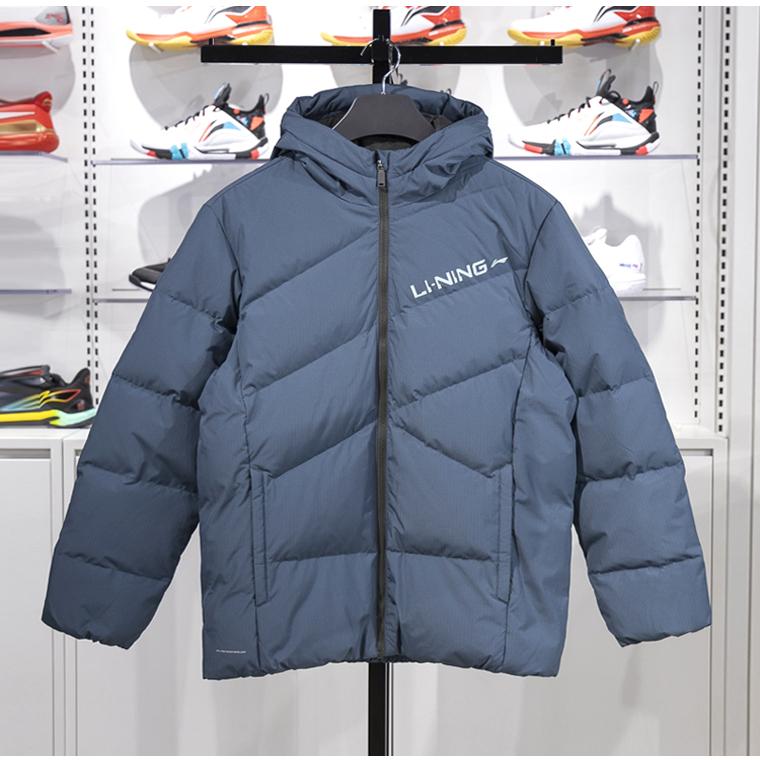 李宁羽绒服男短款2024新品防泼水80%鸭绒健身保暖连帽外套AYMU079