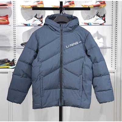 李宁羽绒服男短款2024新品防泼水80%鸭绒健身保暖连帽外套AYMU079