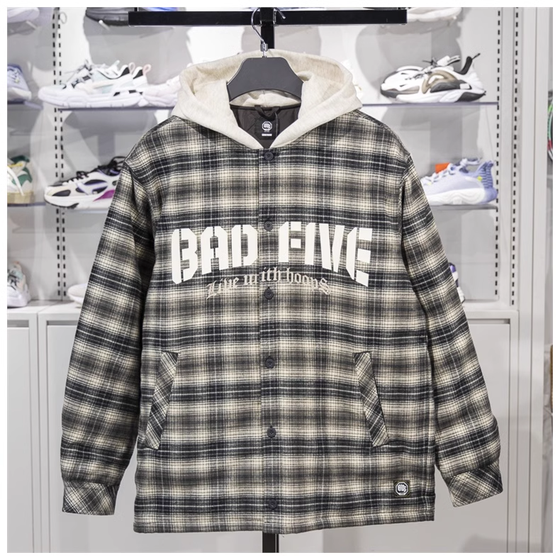 李宁棉服2025春季新款反伍系列男子宽松保暖连帽格纹外套 AFMV001