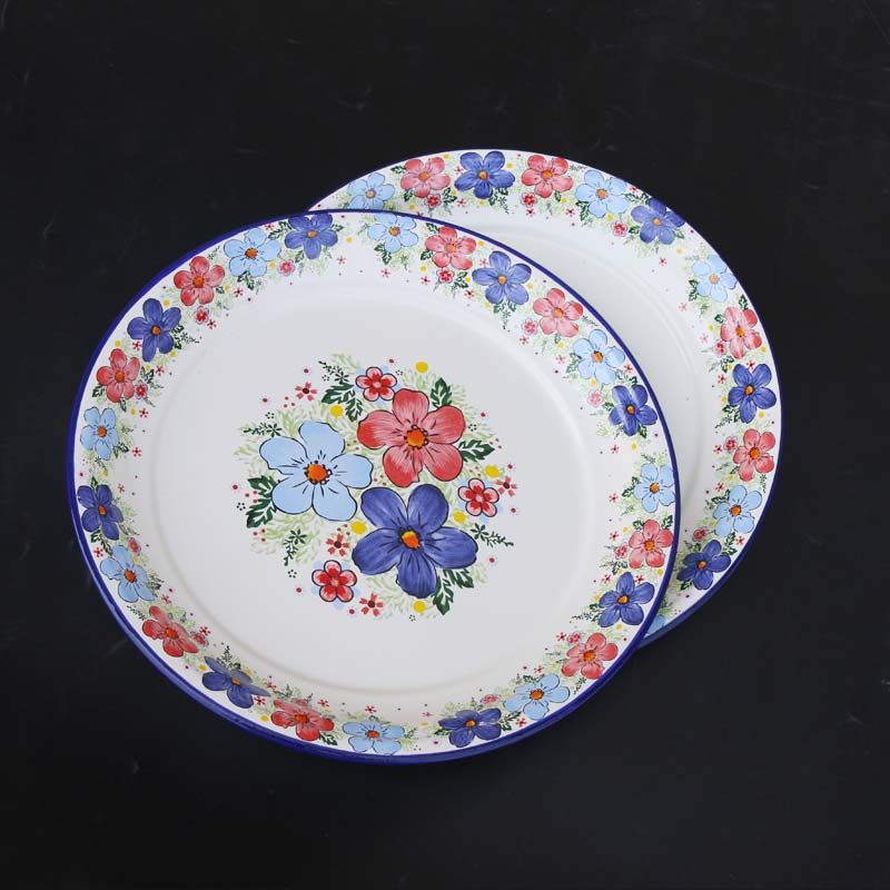 40CM特厚搪瓷茶盘铁洋瓷盘水果盘小龙虾盘特色老式敬茶盘圆形托盘,餐饮具,盘,淘宝优惠券,粉丝福利购,淘宝优惠卷