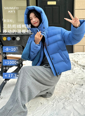 2025巨好看冬季新款羽绒服女蓝色连帽龟背保暖显瘦泡芙外套面包服